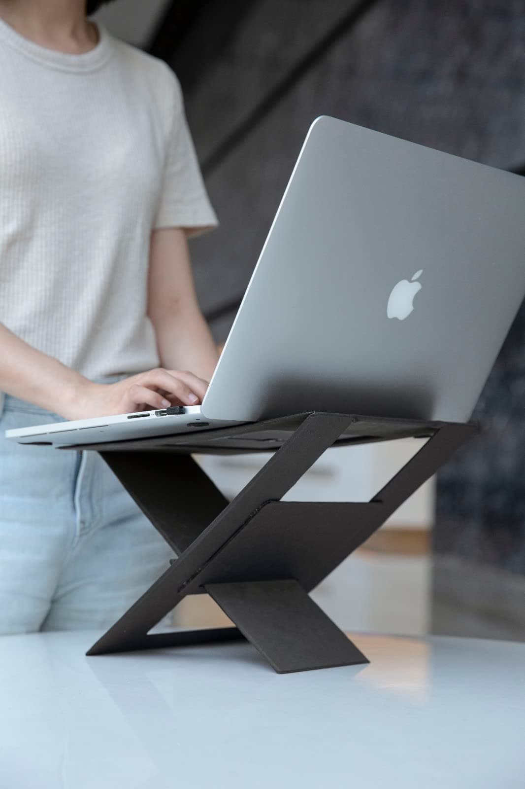 FoldStand Standing Desk, DesignNest, Slim Laptop Stand, Reusable, Adjustable, Durable, Easy Set up, Comfortable Viewing Angles, Compatible with Laptops Up to 15.6", Grey (Gray)