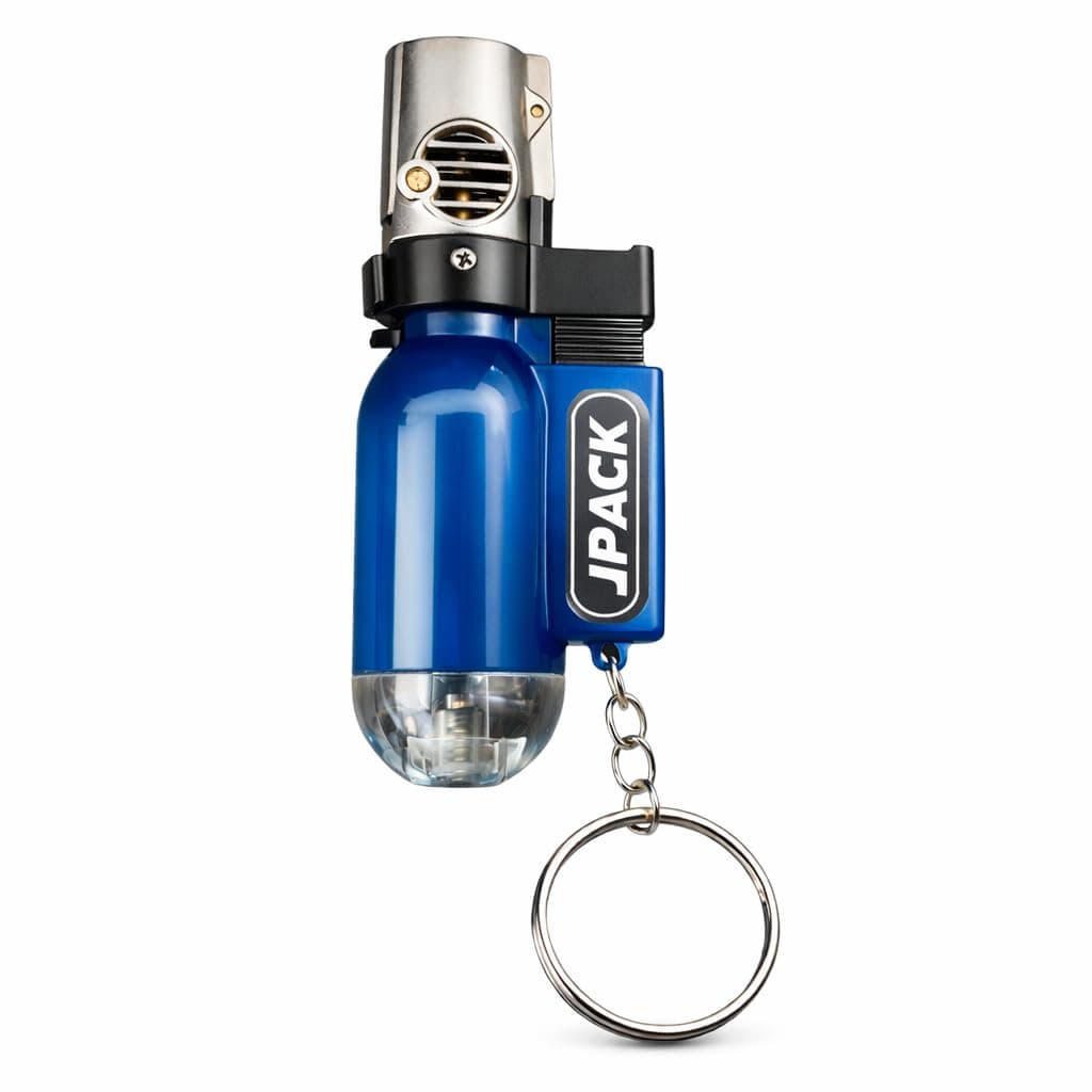 Stylish Butane Gas Lighter | Sharp Mini Jet Flame Torch | Refillable Pocket Size Cigarette Lighter | Windproof Single Jet | Portable Metal Top Design (Blue)