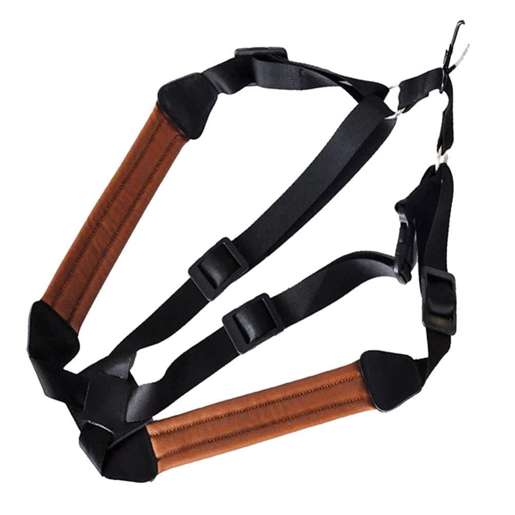 VaguellySax Strap Leather Saxophone Shoulder Harness Double Shoulder Strap Universal Sax Harness Saxophone Strap Adjustable Padded Harness Strap for Alto Tenor Soprano Bari Saxophone
