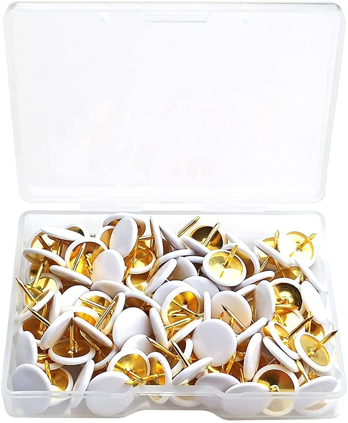 KASTWAVE Push Pins Decorative Plastic Thumb Tacks Wall Tacks for Home, School, Map, Office, Photo Wall, Cork Board (White 100Pcs)