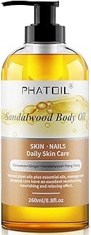 Sandalwood Body Oil, 260ml Large Bottle Body Oil for Nourishing Skin, 8.8 fl.oz Premium Moisturizer Infused with Sandalwood Essential Oil, Great for Hair & Body Care