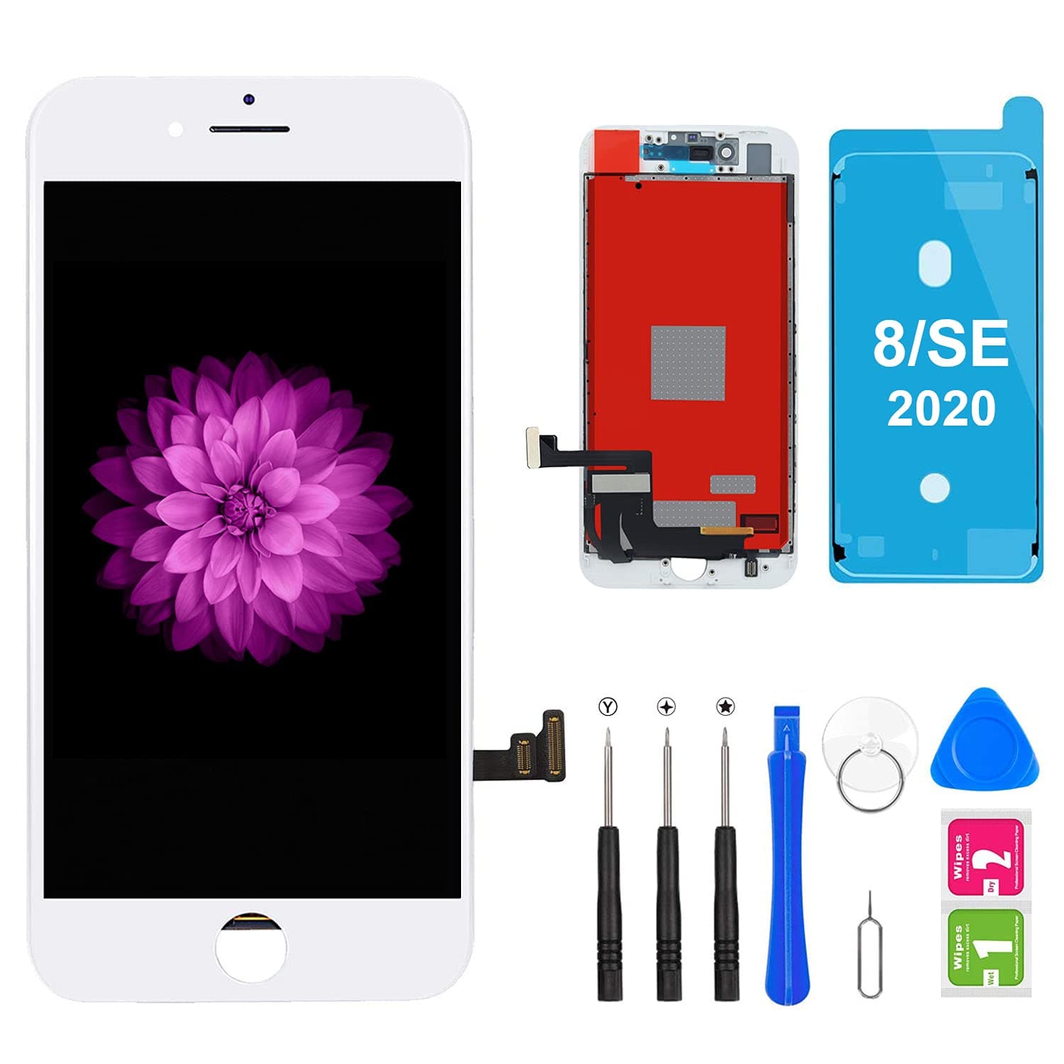 Brinonac Screen Replacement for iPhone 8 4.7 inch LCD Digitizer Touch Screen LCD Replacement Screen Frame Assembly Full Set with Tools and Screen Protector (White)