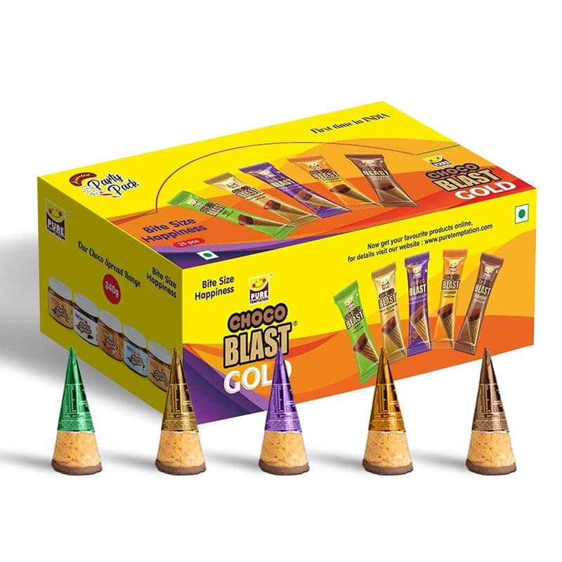 Chocoblast Assorted Flavoured Waffle Cones [30 Pcs Chocolate Box] Snacks for Kids & Adults - Non-Meltable Gift Pack - Individually Wrapped Chocolate Cone Bites & Waffle Cone