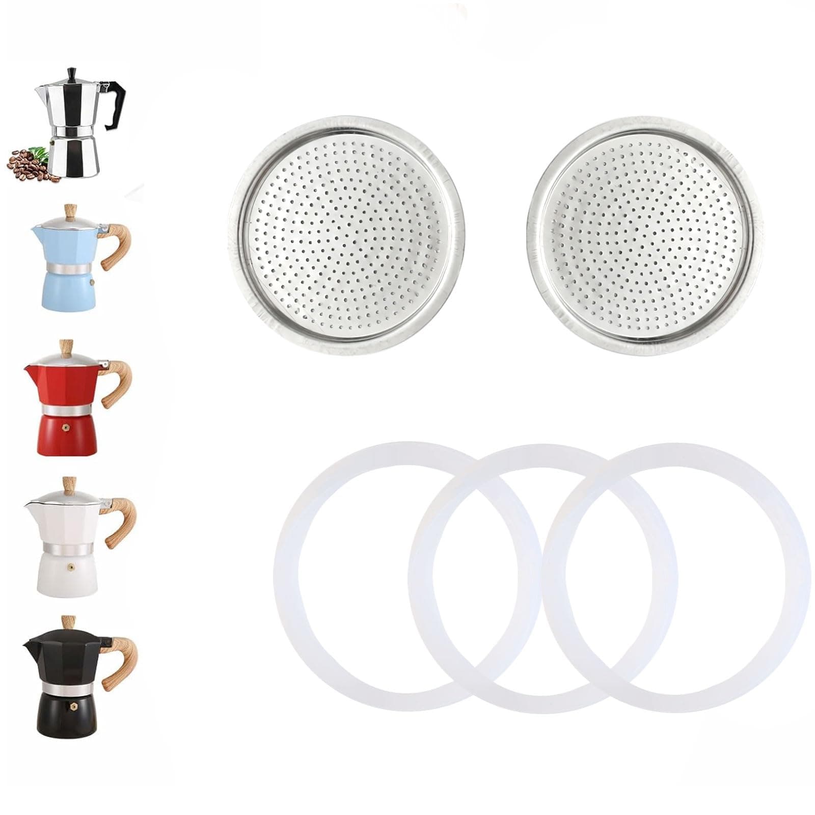 2 Pcs Filter with 3 Pcs Silicone Gasket Seals for 12 Cup 14 Cup Stovetop Espresso Coffee Maker Replacement Parts for DITOSH Aluminium Moka Pot