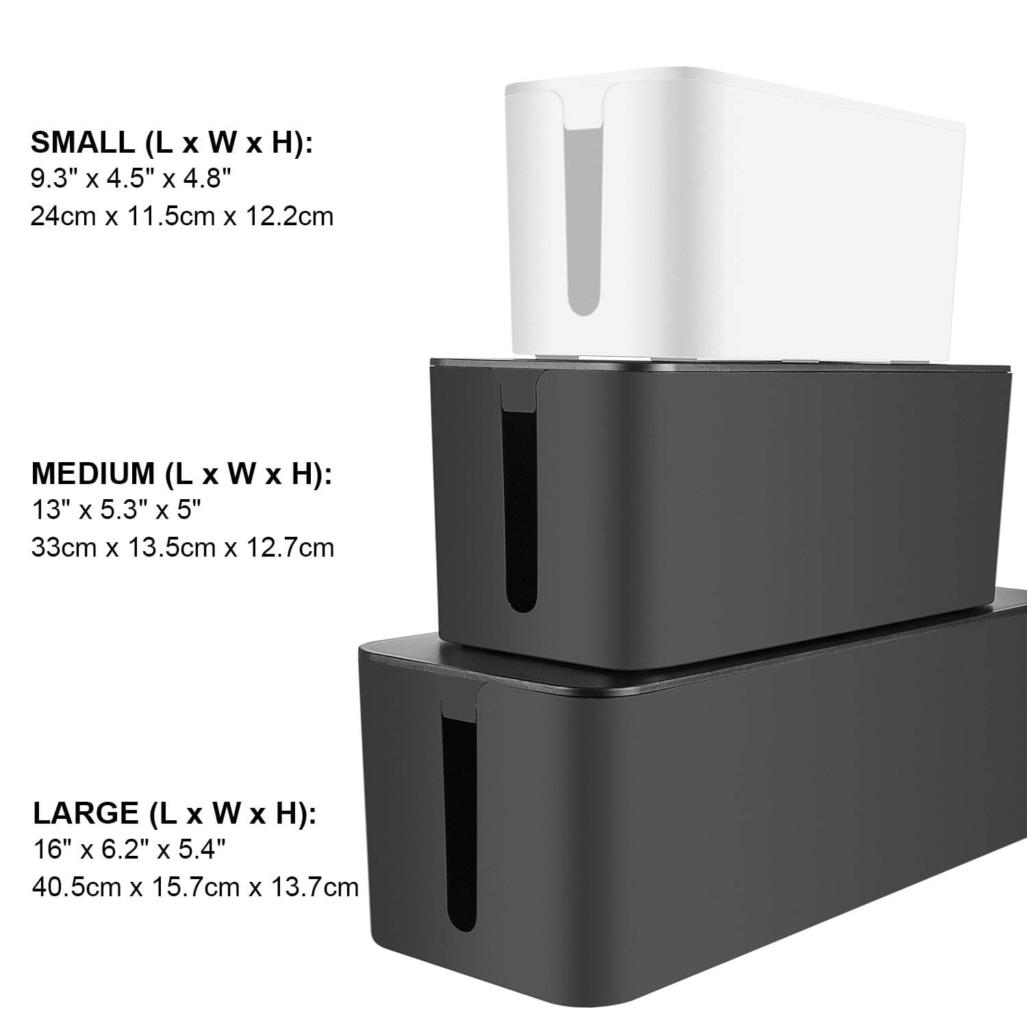 ASelected Cable Management Boxes - Pack of 3 Cable Tidy Box Plastic Wire Organisers - Hide Extension Lead and Electrical Cables - Black & White