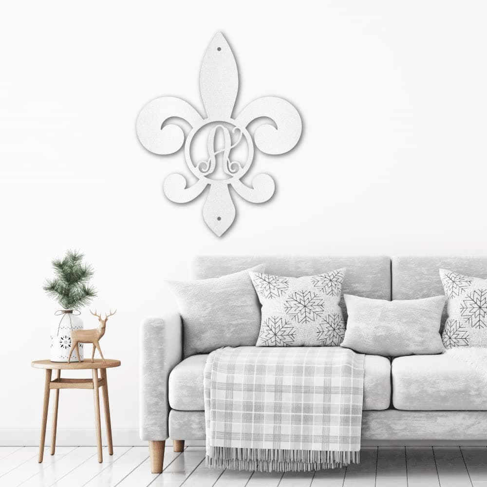 Fleur De Lis Personalized Initial Metal Art Wall Sign White / 30"