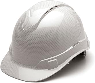 Ridgeline Cap Style Hard Hat, Vented, 4-Point Ratchet Suspension, Shiny White Graphite Pattern