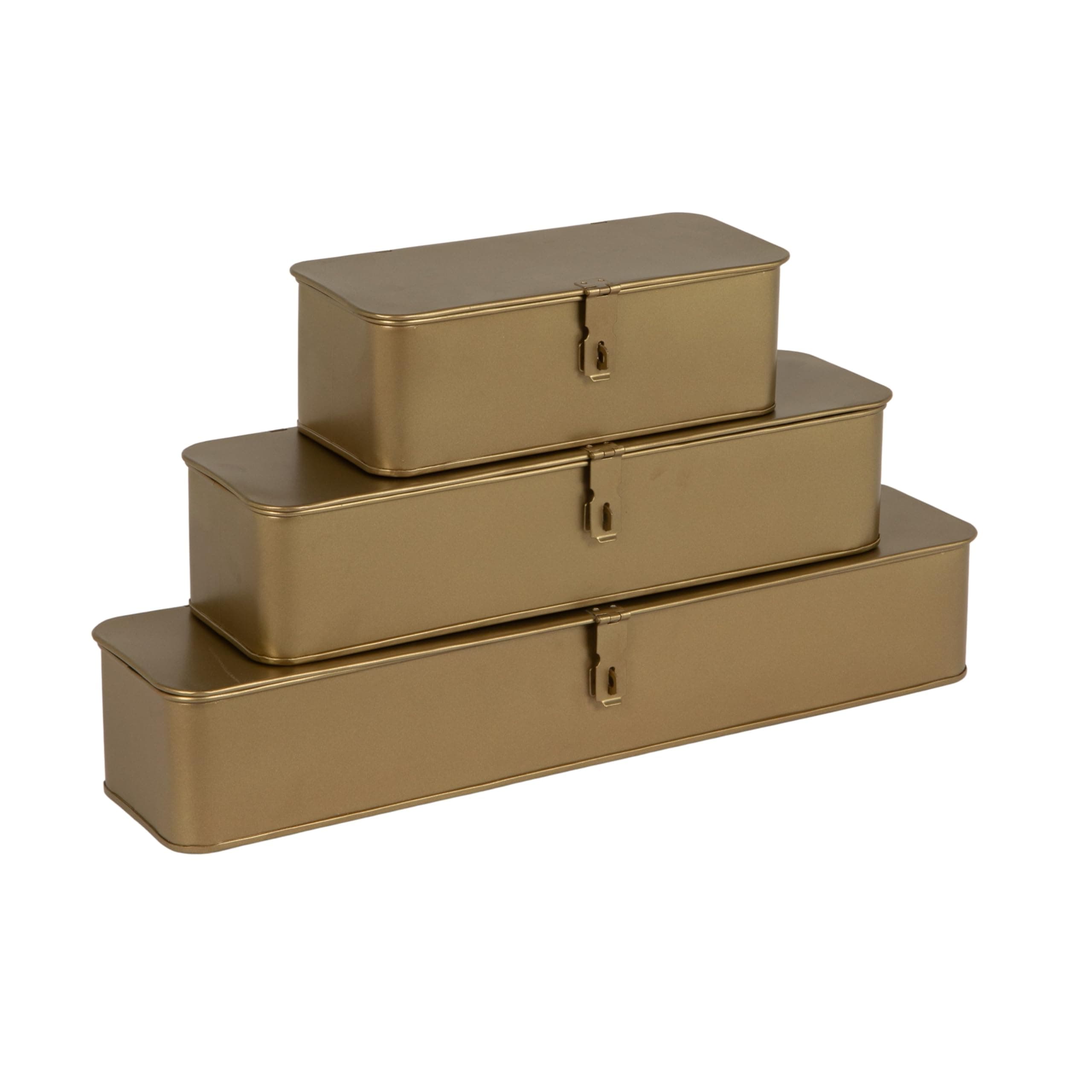 Creative Co-Op Decorative Metal Boxes with Gold Finish (Set of 3 Sizes)