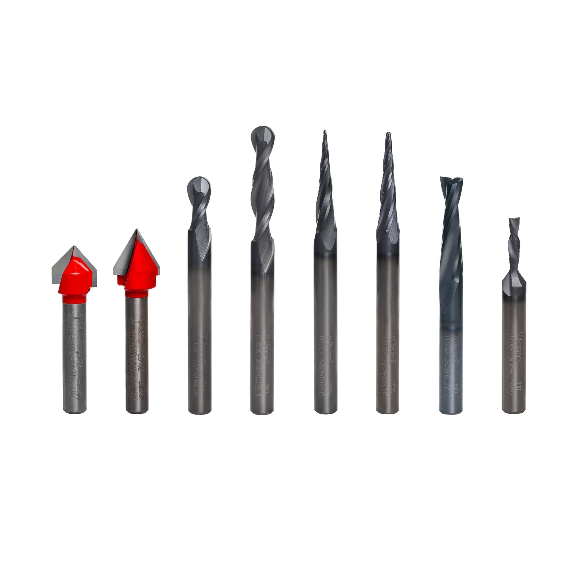 Freud 8 Piece CNC Router Bit General Purpose Set with Tico Hi-Density Carbide for Maximum Performance - Ideal for Wood, Plastics & Aluminum - 1/4" Shank, Black I.C.E. Coating - 87-208