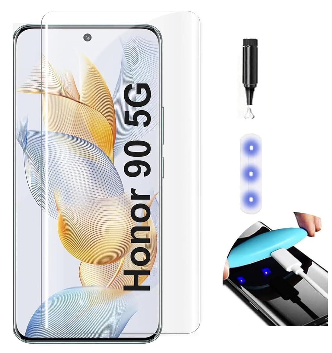 Advanced HD+ Curved UV Tempered Glass Screen Protector Designed for Honor 90 5G (2024) || Full Screen Coverage with Easy Installation Kit (Anti-Scratch)