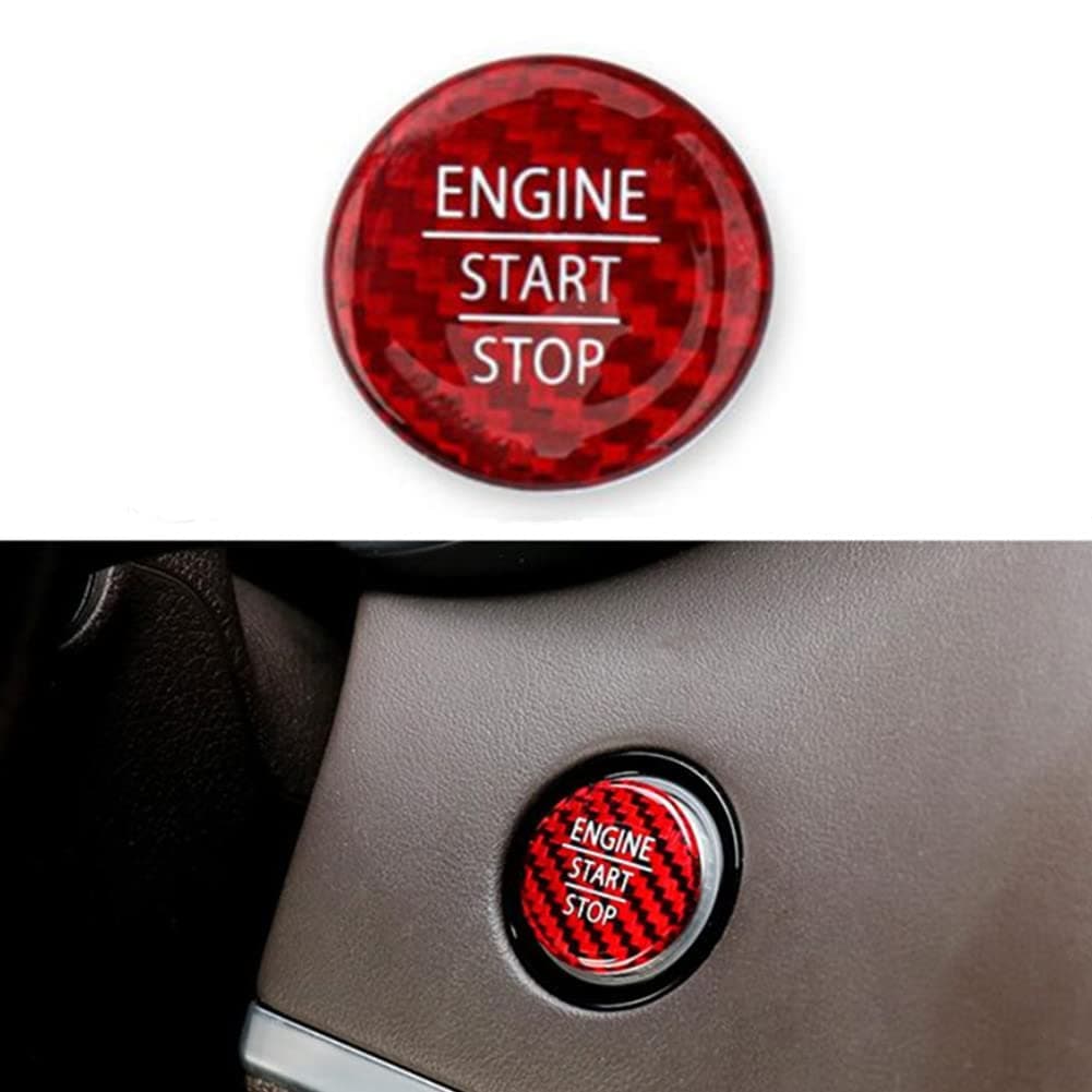 Red Style Real Carbon Fiber Decals Engine Button Cover Trim One-Key Start Stop Button Decor Sticker Compatible with Kia Stinger 2018-2023 Accessories
