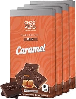 ChocZero Sugar Free Milk Chocolate Squares with Zero Sugar Caramel Filling - Gluten Free Chocolates - Healthy Keto Snacks (3 bags, 30 snack pieces), 10.5 Ounce