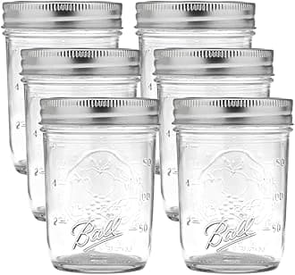 Regular Mouth Glass Mason Jars with Lids and Bands, Used for Canning (Half Pint, 8 Ounce (Pack of 6))