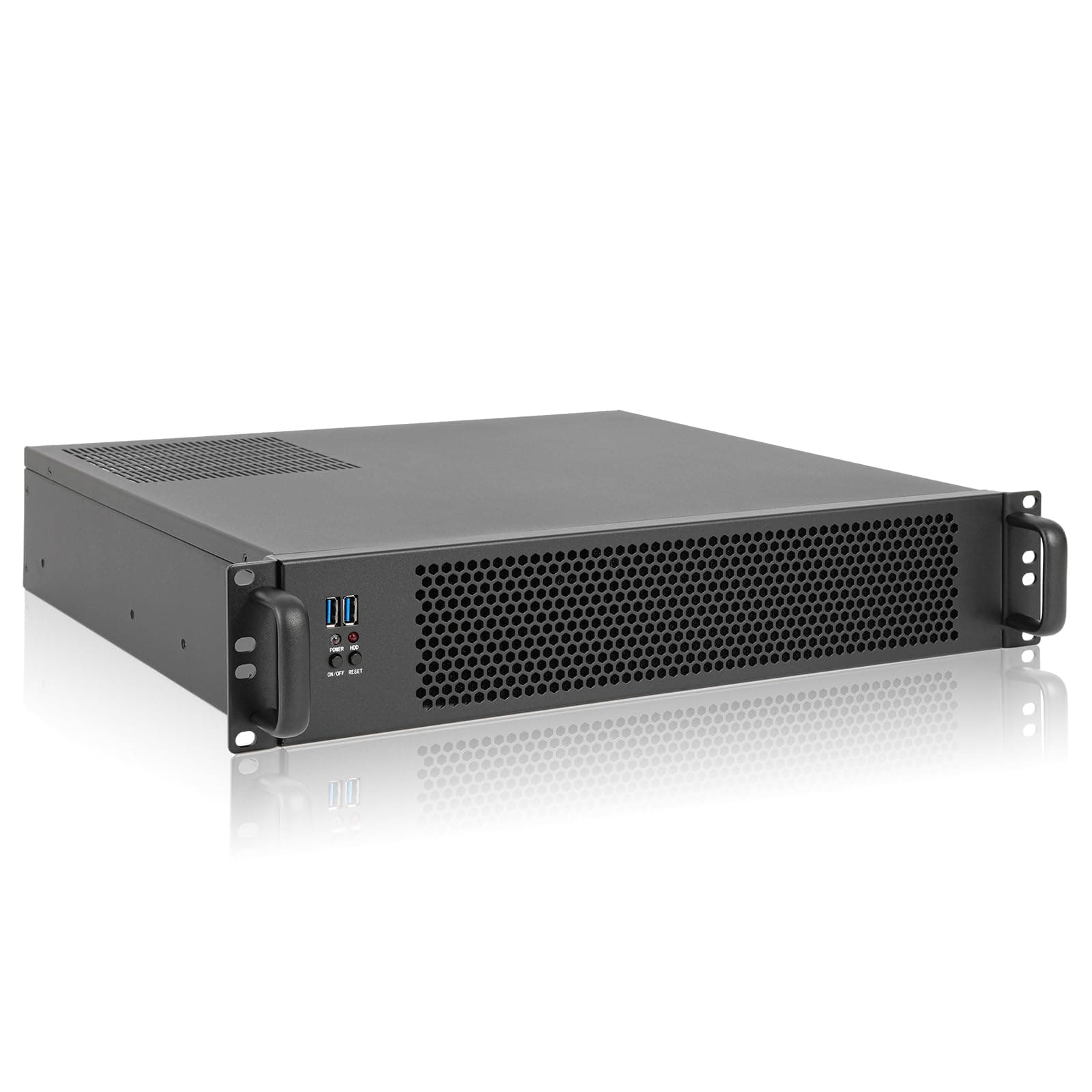 RackChoice Server case MicroATX/Mini-ITX 2U Rackmount Server Chassis max 7x3.5 Bay / USB3.0 with 2.0 Adapter Support ATX PSU Either top or Side Cooling Depth 15.7"