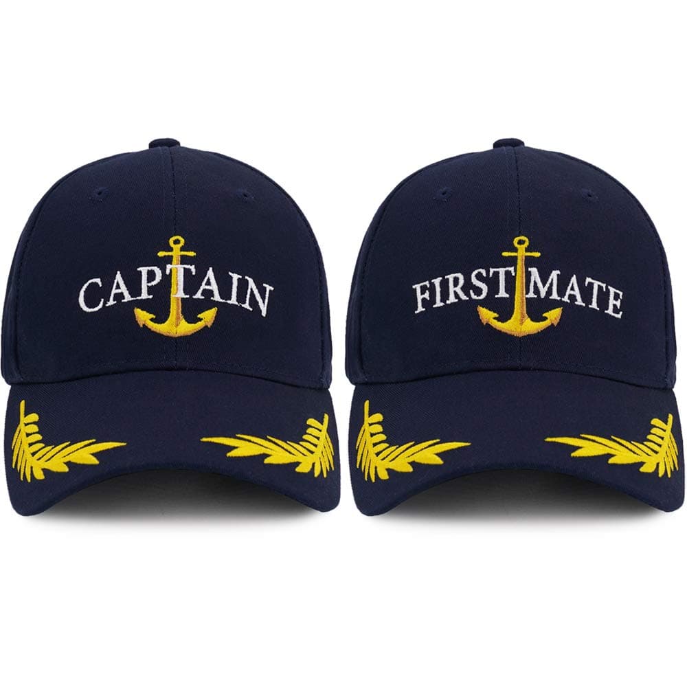 Captain Hat & First Mate | Matching Skipper Boating Baseball Caps | Nautical Navy Marine Sailor Hats