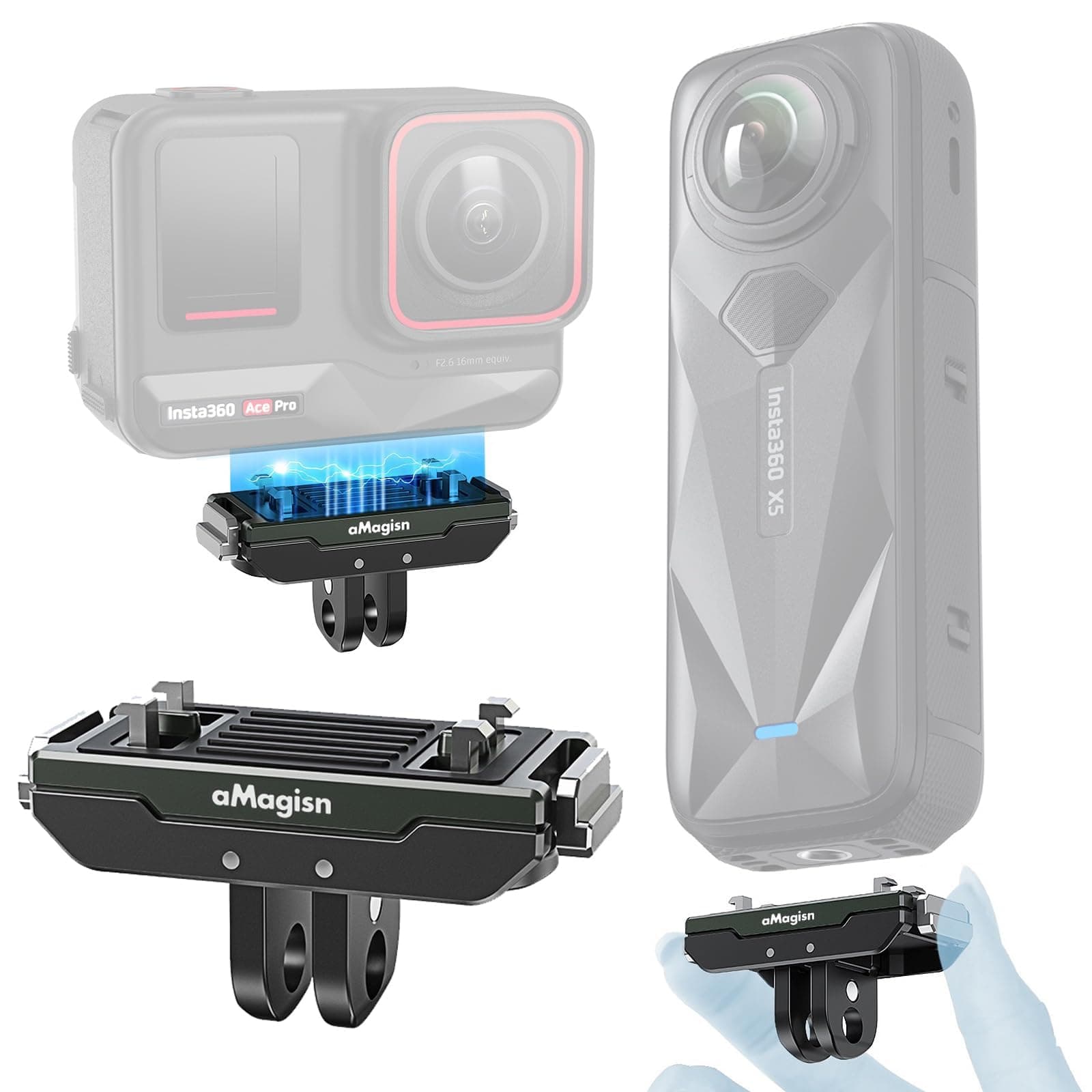 Magnetic Quick Release Mount Adapter Extension Holder Accessories for Insta360 Ace Pro 2/Insta360 Ace Pro/Insta360 Ace/Insta360 X5/Insta360 X4 Air, Metal Camera Mount