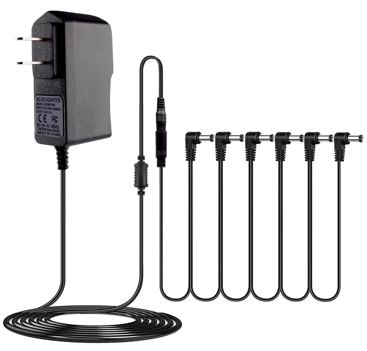 9V Guitar Pedal Power Supply, 9 Volt 1a AC DC Adapter Pedalboard Charger with 6 Way Daisy Chain Cable Cord for BOSS 1 Spot Effect Pedals Center Negative