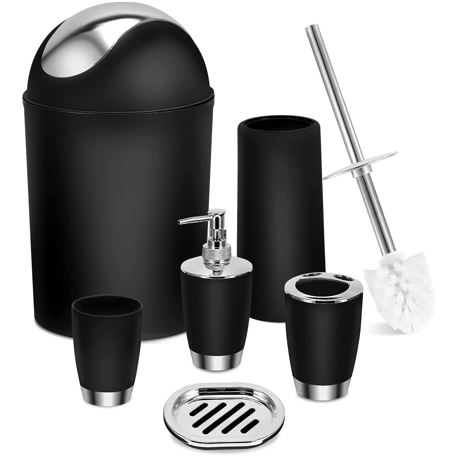 ArabestBathroom Accessories Set, 6 Piece Plastic Bath Ensemble Bathroom Sets Accessories, Bathroom Decor Sets Accessories for Decorative Countertop and Housewarming Gift (Black)