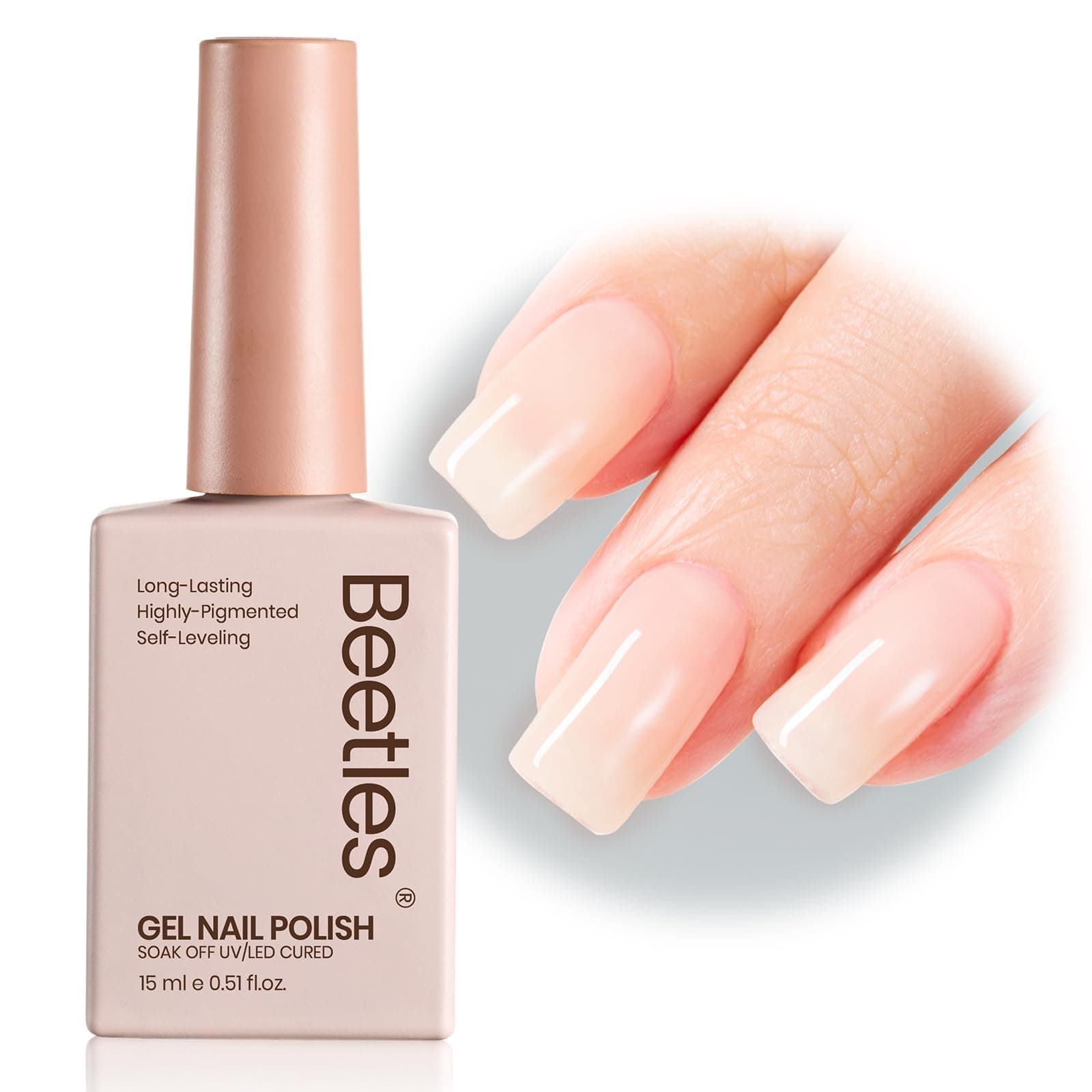 Beetles Nude Gel Polish, 15ml Jelly Neutral Nude Gel Nail Polish Set Translucent Effect Nail Concealer Soak Off UV Spring Summer French Nail Art Design Gift for Women