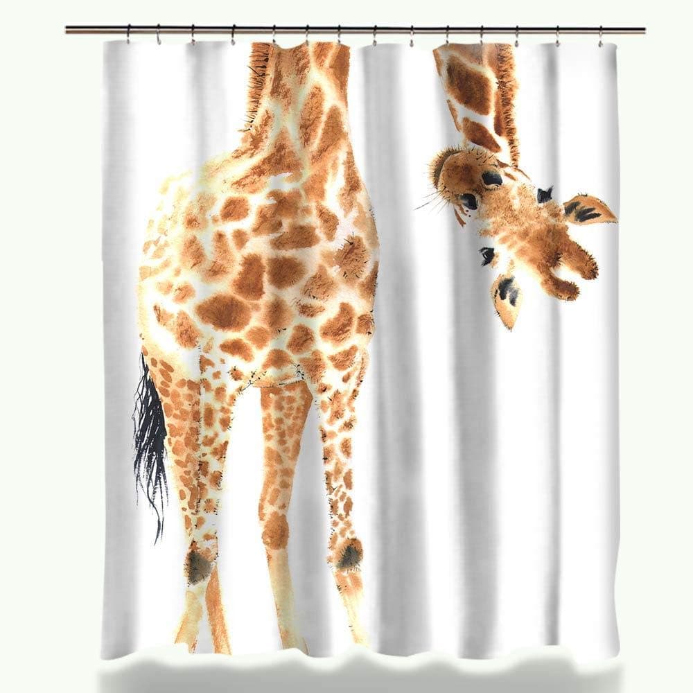 None brand Funny Cartoon Giraffe Pattern Polyester Waterproof Shower Curtains-180X180cm