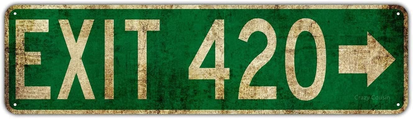Lenrius Classic Retro 4"x16" Kitchen Sign Exit 420 Tin Sign for Home Garage Wall Decor Metal Tin Signs