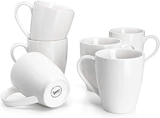 Sweese 6201 Porcelain Mugs - 16 Ounce for Coffee, Tea, Cocoa, Set of 6, White