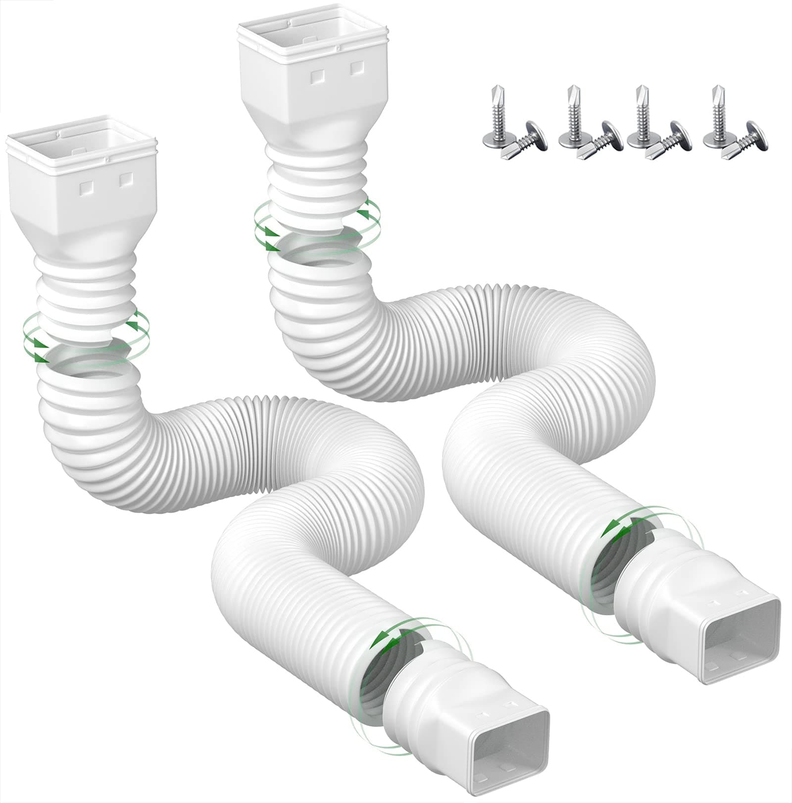 2 Pack Rain Gutter Downspout Extensions Flexible,Drain Downspout Extender Connector 21"-68",Screws for Included,White