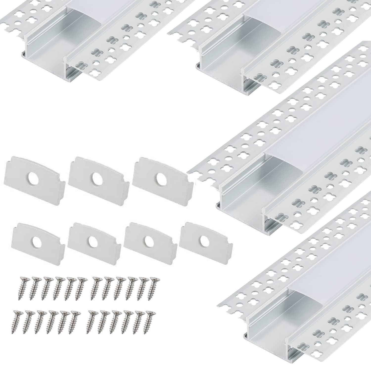 20-Pack 6.6FT/2 Meter Plaster-in Recessed Slim LED Aluminum Channel with Flange for LED Strip, Aluminium LED Profile with Clip-in Diffuser and End Caps …
