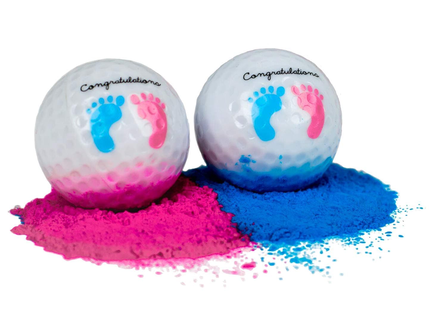 Gender Reveal Exploding Golf Balls Set for Gender Reveal Parties - ONE Wooden Tee, ONE Pink and ONE Blue Powder Filled Exploding Gender Reveal Golf Ball Included in Each Set