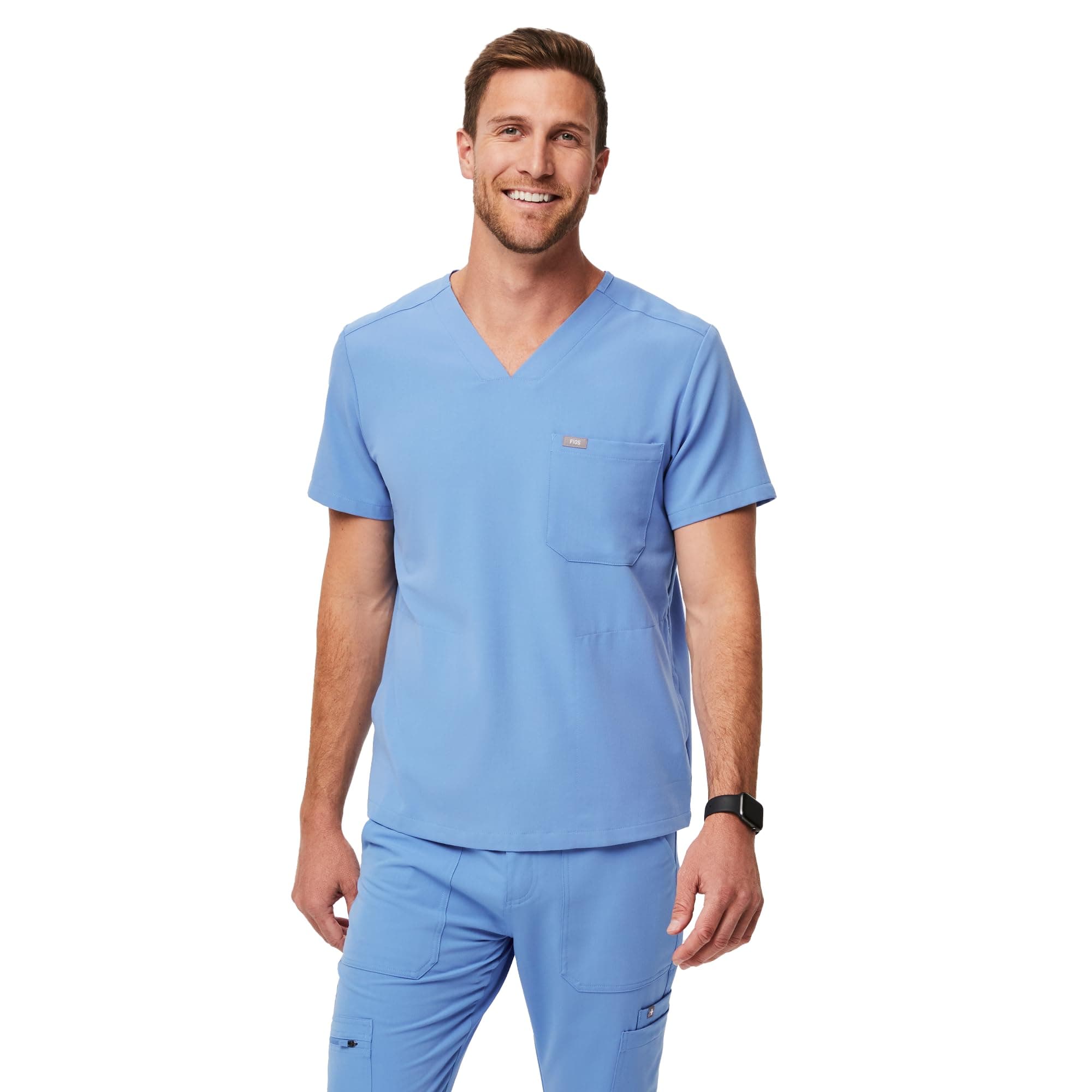 FIGS Chisec Scrub Top for Men – 3 Pockets, Tailored Fit, Squared V-Neck, 4-Way Stretch, Moisture-Wicking