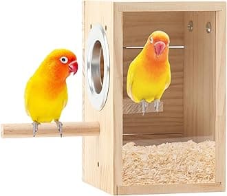 Rypet Transparent Bird Nest Boxes, Wood Parakeet Nesting Box for Cage, Upright Bird Nest Breeding Box with Perch Bird Cage House for Parakeet Lovebirds Budgie Finch Parrotlets Canary S