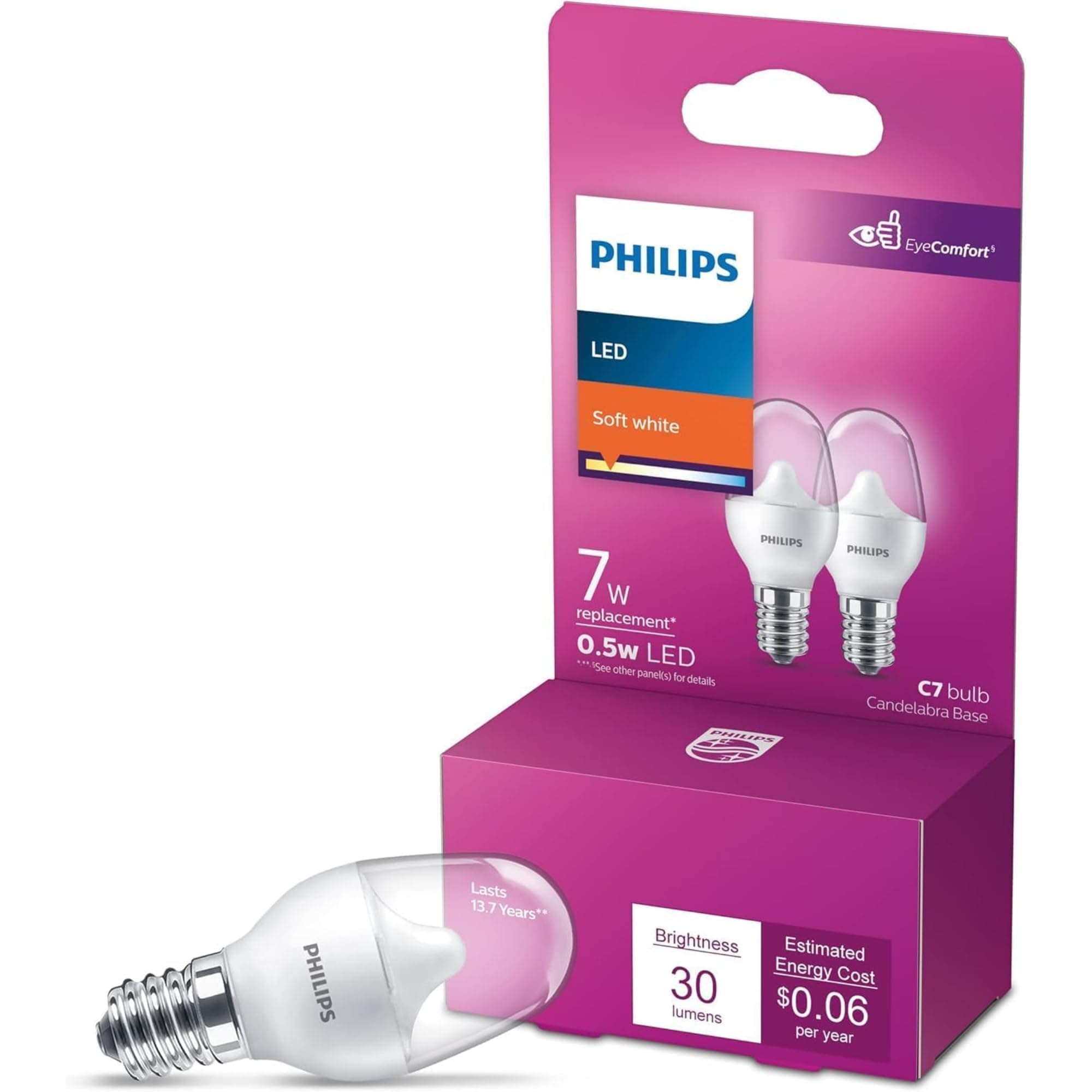 0.5W Night Light 2-Pack Speciality Soft White (2700K) 30 Lumen Clear Flicker-Free Light Bulbs