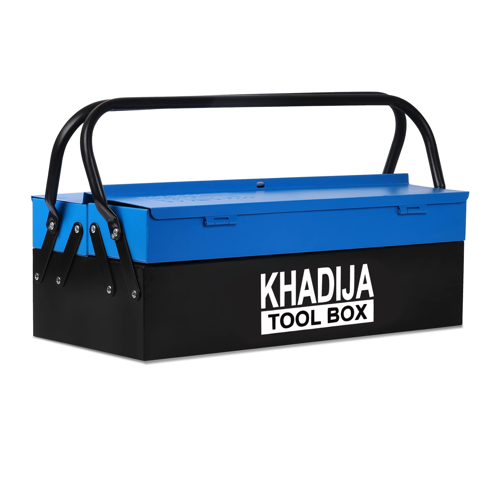 KHADIJA Metal 03 Compartment Double Handle Big Storage Professional Tool Box (BLACK BLUE)