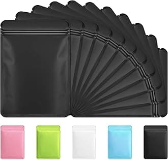 Funfery 100 Pack Black Mylar Packaging Bags Resealable Bags Double Sided Color Odor Proof Pouch Baggies Smell Proof Foil Bag for Food Storage,Small Business(Black,2.4x3.9inch)
