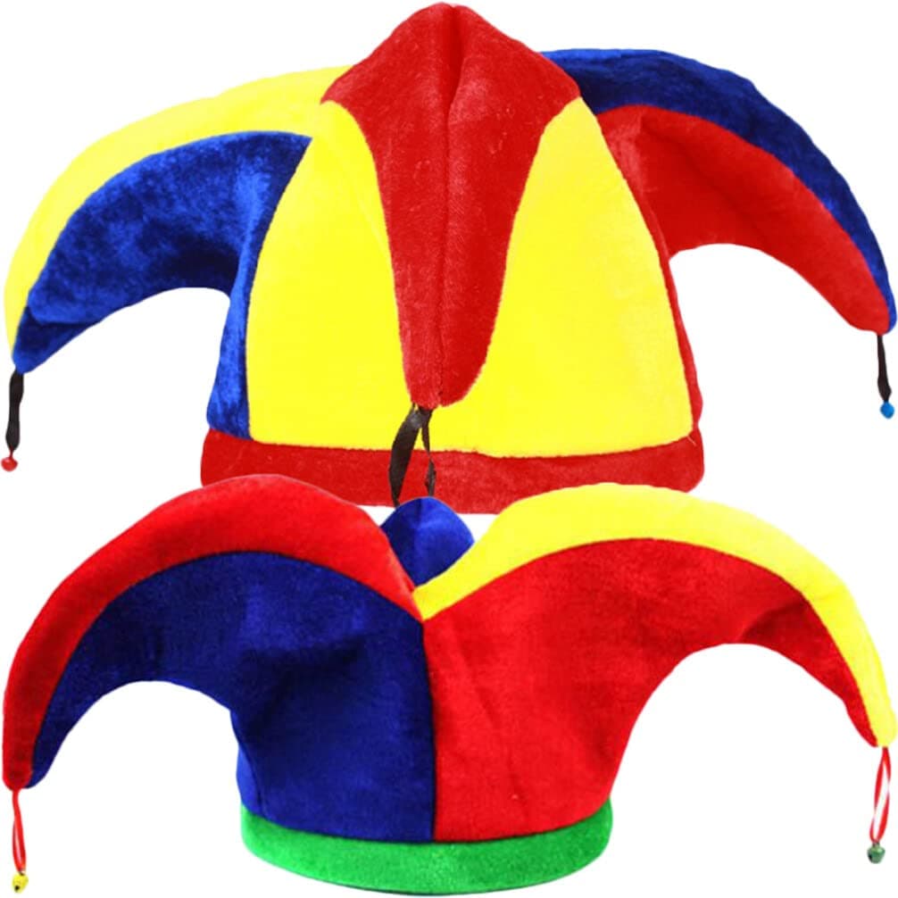 Funny Clown Hat 2pcs Mardi Gras Jester Hat Crazy Hat with Bell Costume Headwear for Adult Carnival Dress up Stage Performance Accessories