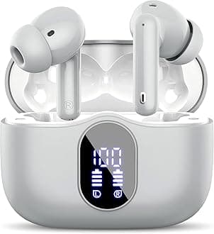 Wireless Earbuds Bluetooth 5.3 Headphones Bass Stereo Ear Buds with Noise Cancelling Mic LED Display in Ear Earphones IP7 Waterproof 36H Playtime for Laptop Pad Phones Sports Graphite Gray