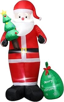 8ft Santa Claus Inflatable Outdoor Decoration, Christmas Blow Up Yard Decor with Gift Bag & Christmas Tree, Waterproof Holiday Inflatables for Front Lawn, Xmas Clearance Gift (Easy Setup & LED Lights)