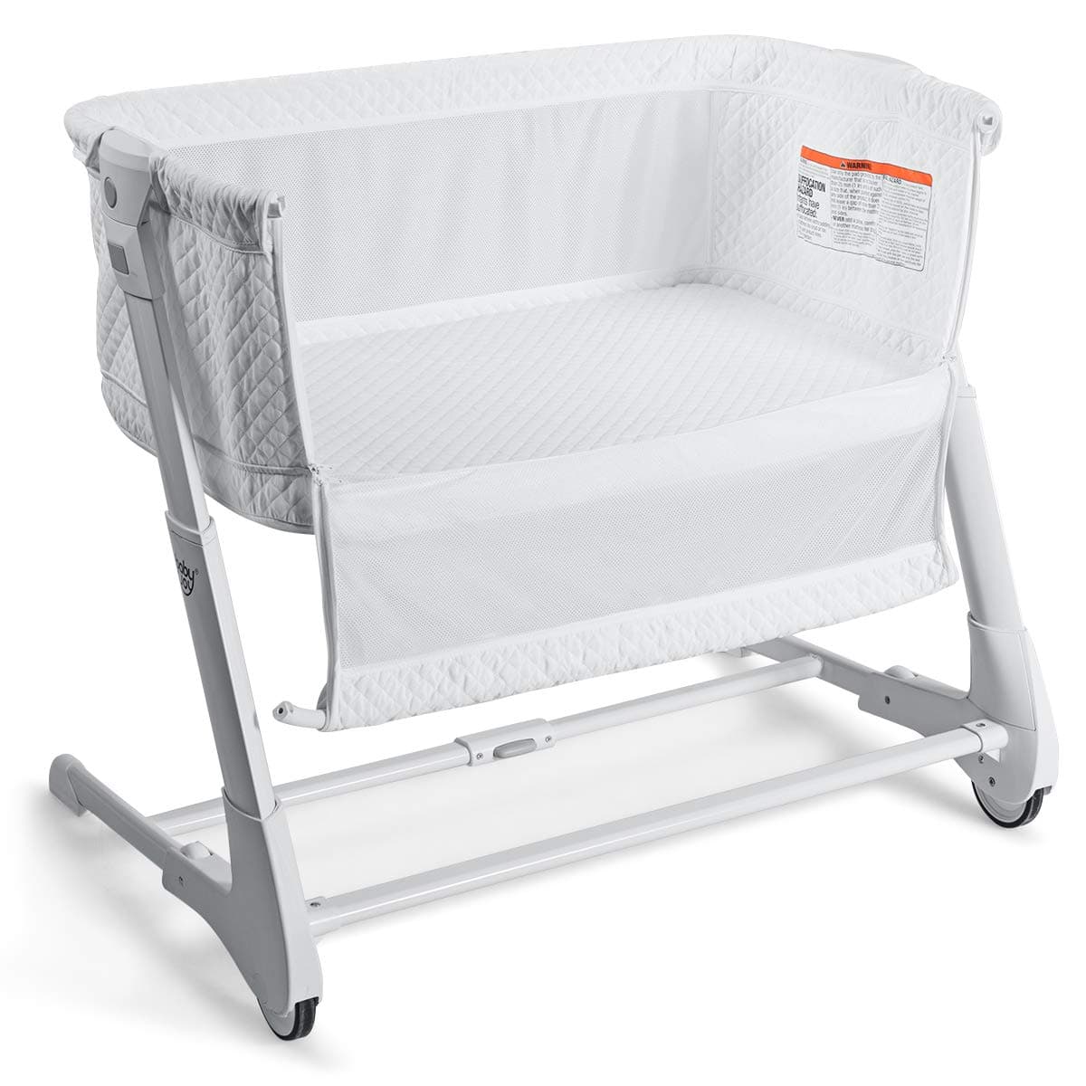 GYMAX Bedside Baby Crib, 8 Height Adjustable Infant Sleeping Cot with Detachable Side & Wheels, Mesh Window Toddlers Bassinet Nursery Center for Newborn (White)