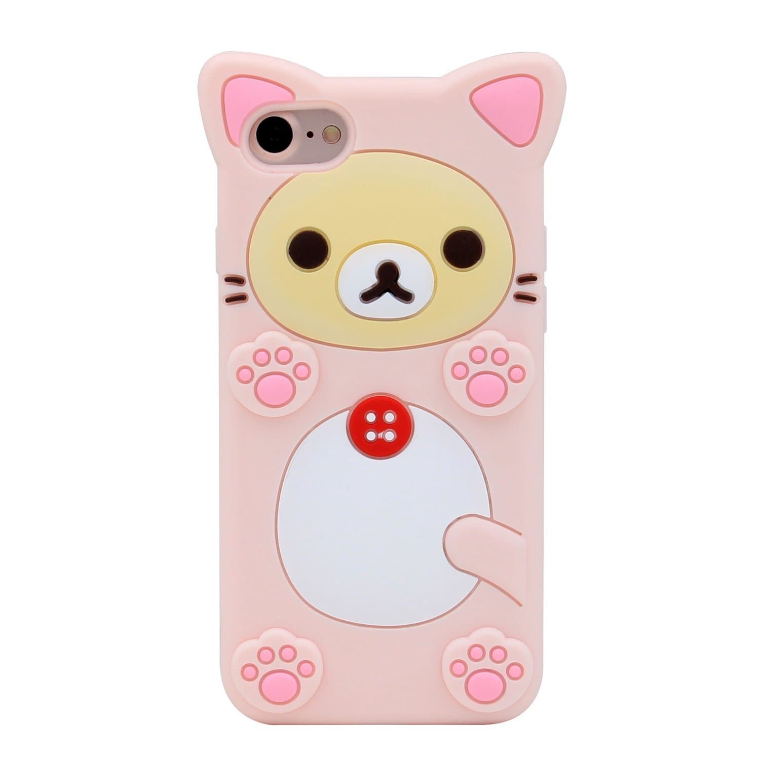 Funermei Pink Bear Case for iPhone 5S 5C 5,Silicone 3D Cartoon Animal Cover,Kids Girls Cool Fun Lovely Cute Cases,Kawaii Soft Gel Rubber Unique Character Fashion Funny Protector for iPhone 5/5S/5C
