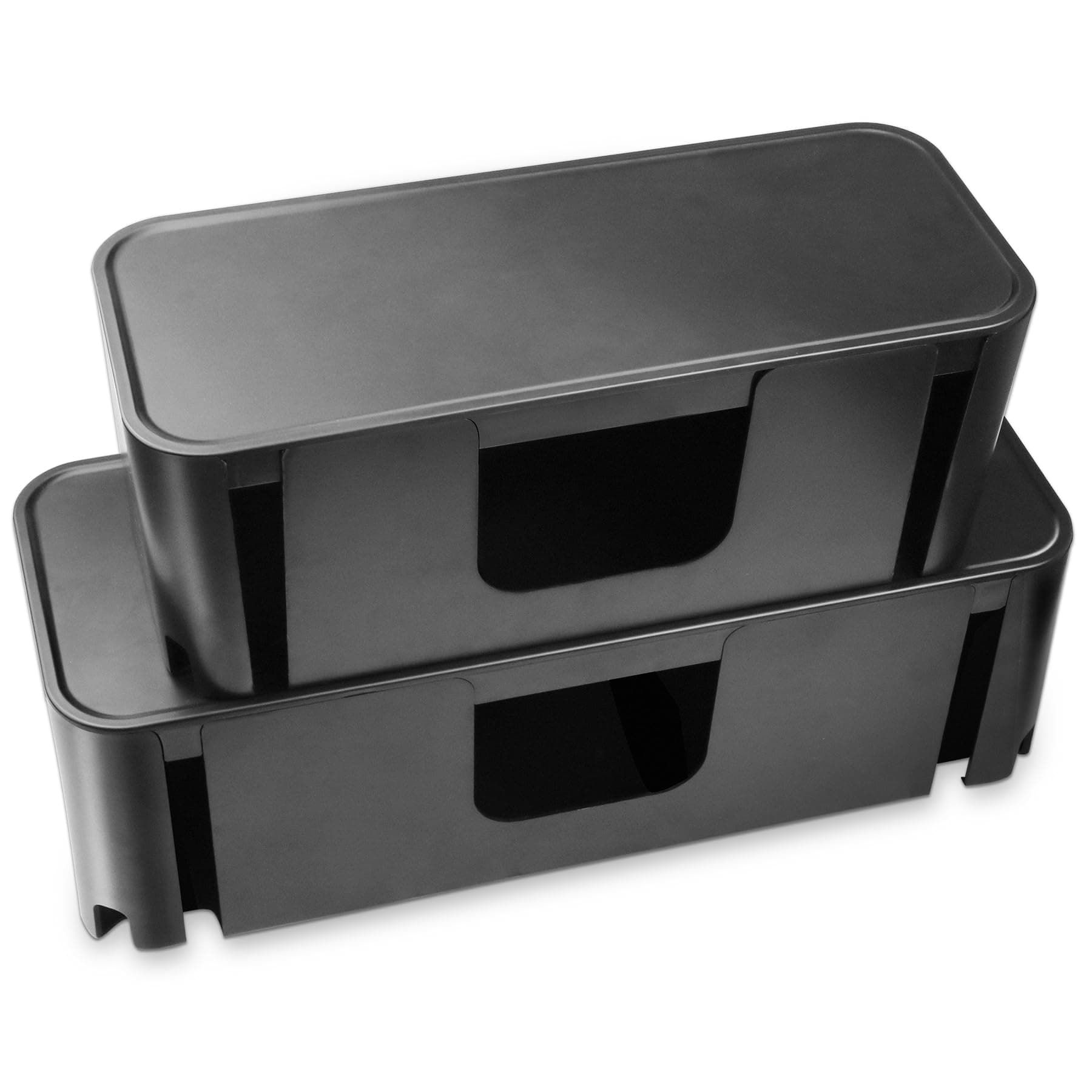 Cord Organizer Box, Cable Hider for Power Strips, Surge Protector, Extension Cord and Wire Management, Cable Management Box (2PCS/Large and Medium Size/Black)