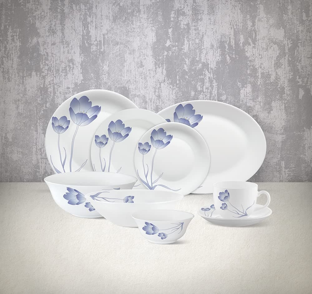 SARVAH Plano Opal Dinner Set (Blue Tulip)- 40 Pieces