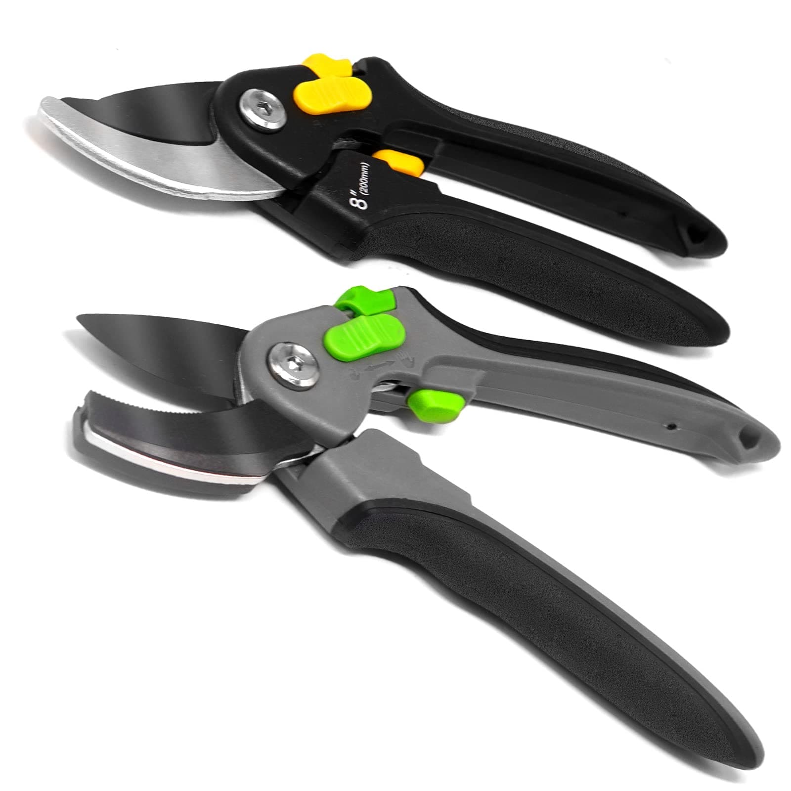 MANUFORE2 Pack 8in Gardening Sharp Scissors Garden Shears Bypass and Anvil Pruning Shears with Adjustable Handle Opening Width and Fully Hardened Carbon Steel Blades