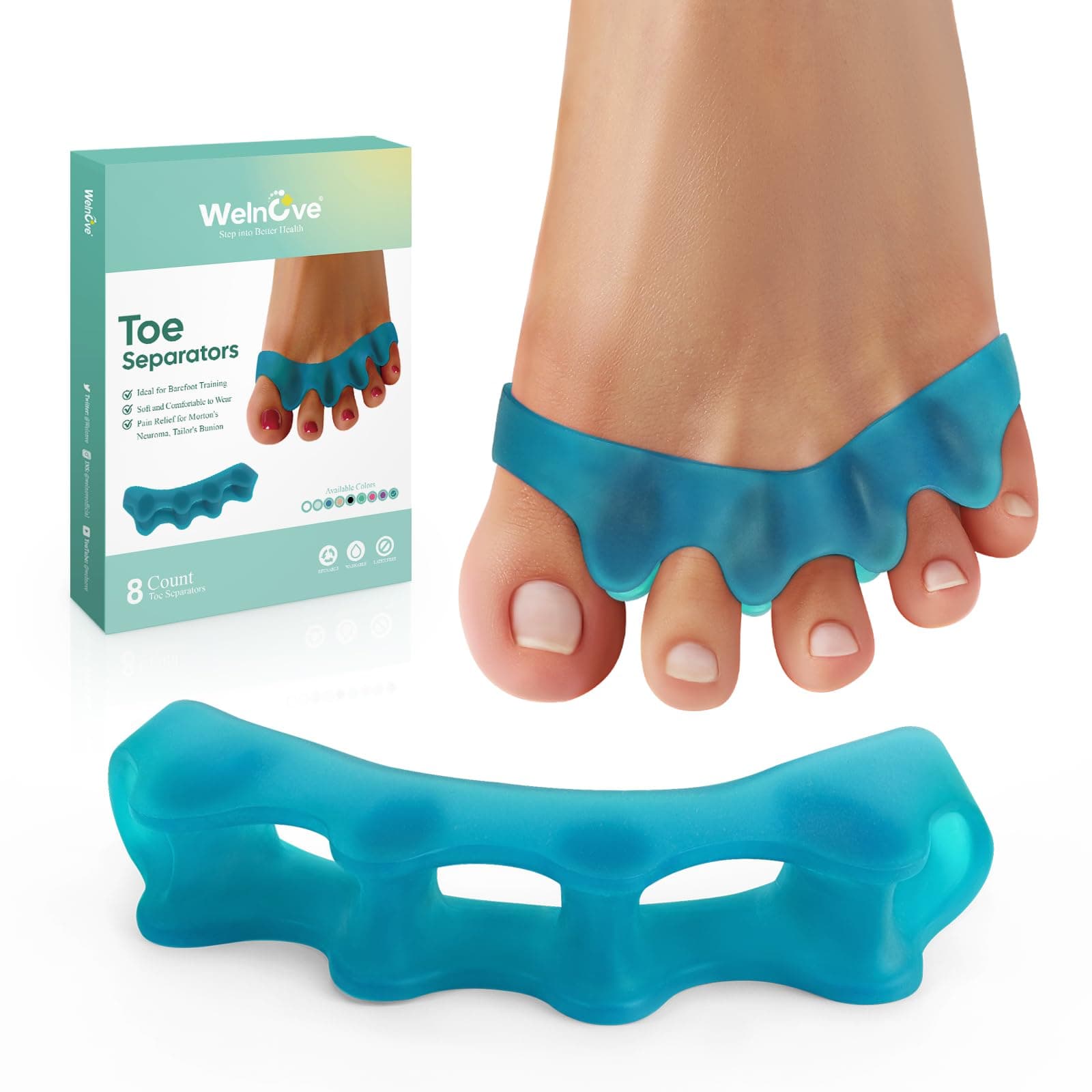 Silicone Toe Separators for Correct Bunion - 8 Pack Toe Spacers for Feet Men - Hammertoe Straighteners for Women, Yoga Practice, Foot Alignment FSA or HSA Eligible