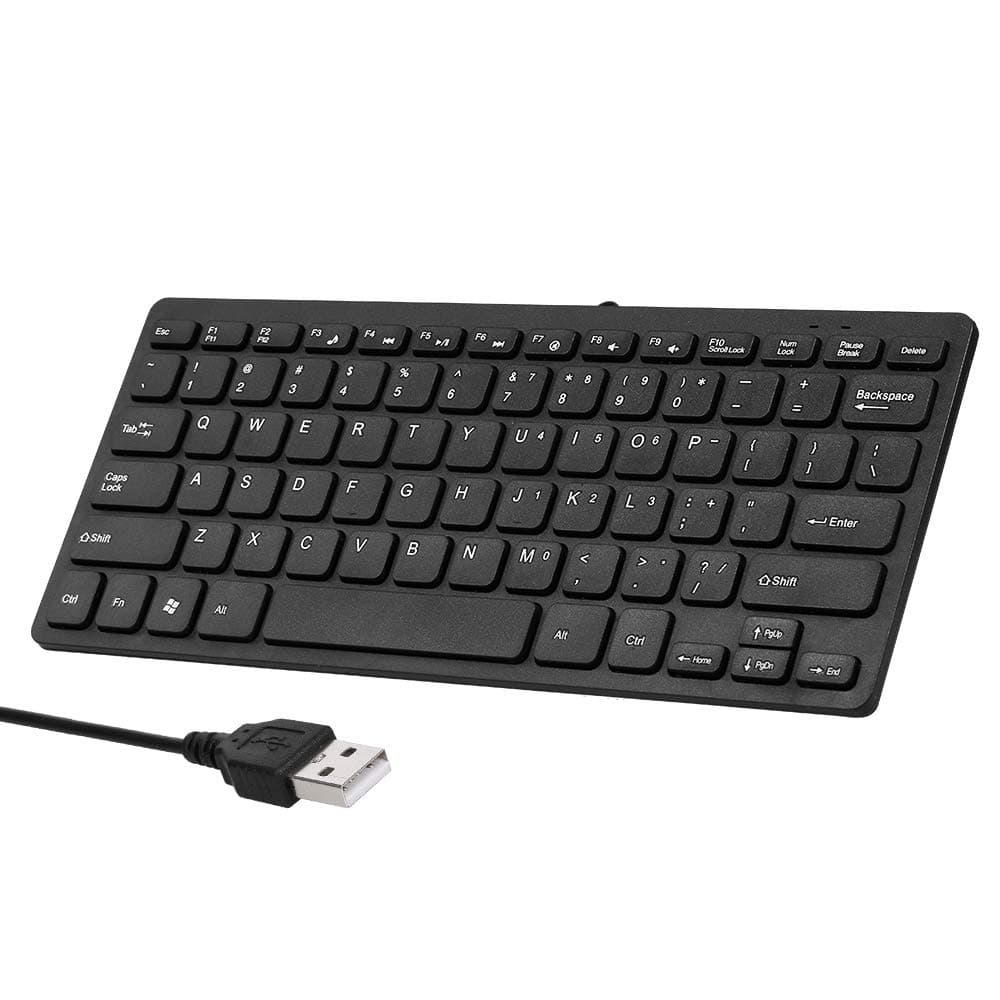 KOCAN K-1000 Mini Keyboard 78-key Mini Keyboard USB Powered Wired Keyboard Chocolate Keyboard Portable Office Keyboard Black,USB Powered