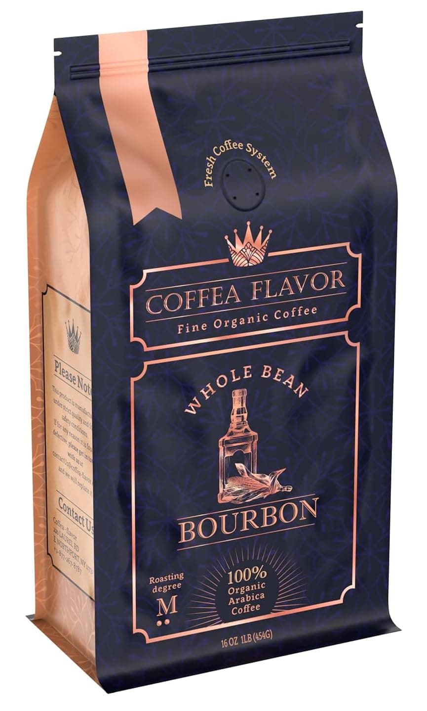 Bourbon Flavored Coffee, Whole Bean, Medium Roast, Naturally Flavored, 100% Arabica, Organic Single Origin Dominican, 16 oz