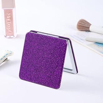 Square Purple Compact Mirror for Women,Small Magnifying Travel Mirror with Glitter,Portable 2 x 1x Magnification Folding Pocket Makeup Mirror Cosmetic Mirror for Gift Travel Essentials