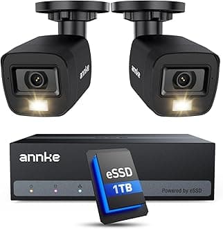 ANNKE E200 CCTV Camera System, 4 Channel 3K Lite Surveillance DVR with 2x 1080p Dual-Light Cams and 1TB Hard Drive, Smart Human & Vehicle Detection, Color Night Vision, IP67 Weatherproof