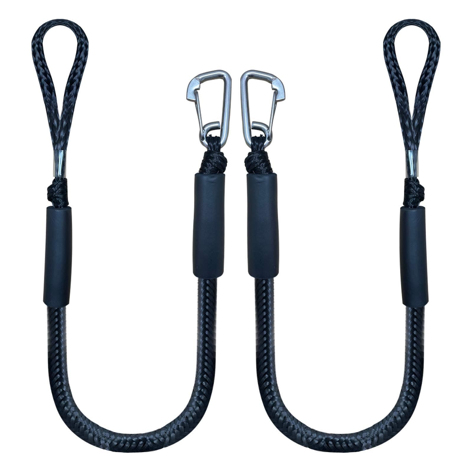 4 Feet Bungee Dock Line Mooring Rope 2-Pack for Docking with Stainless Steel Clip Accessories for Boats PWC, Built in Snubber, Kayak, Watercraft,SeaDoo,Jet Ski, Pontoon, Canoe, Power Boat