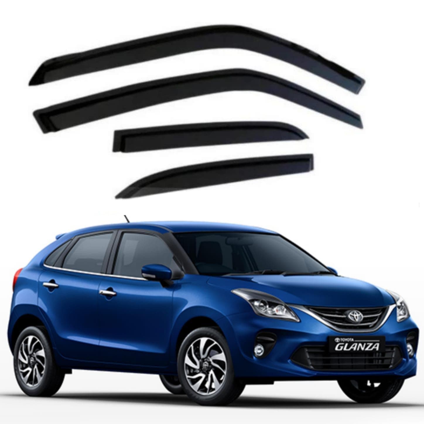 Front Rear Left and Right Unbreakable Door Window Visor Wind Rain Guard Deflector Trim Compatible with Toyota Glanza (2022 Onwards)
