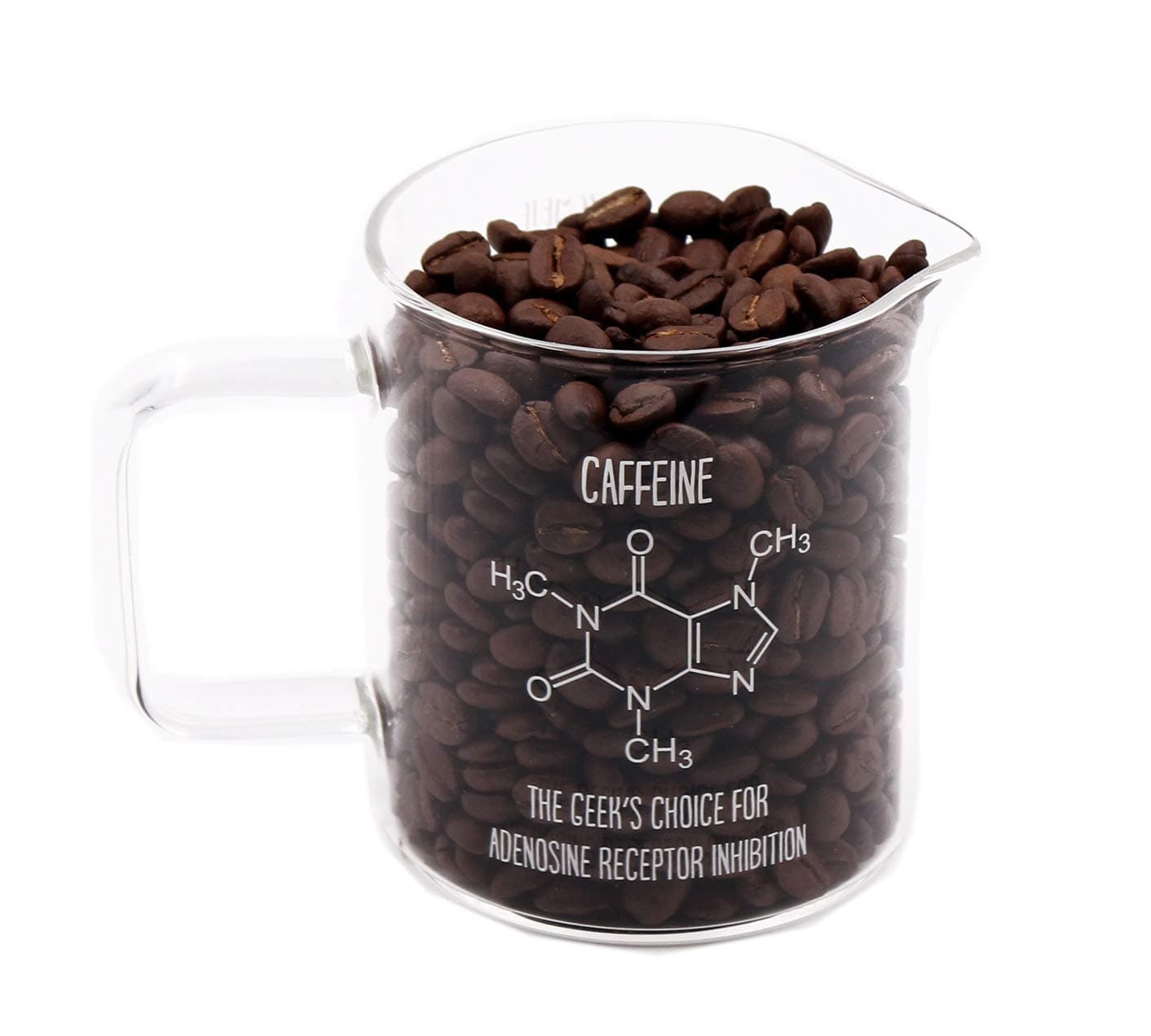 Caffeine Molecule Beaker Novelty Mug - Molecule and Chemistry Joke on Front and Funny Scale on Back - Thoughtful Geek Science Friend Teacher Student Present - 13 ounces - With Gift Box
